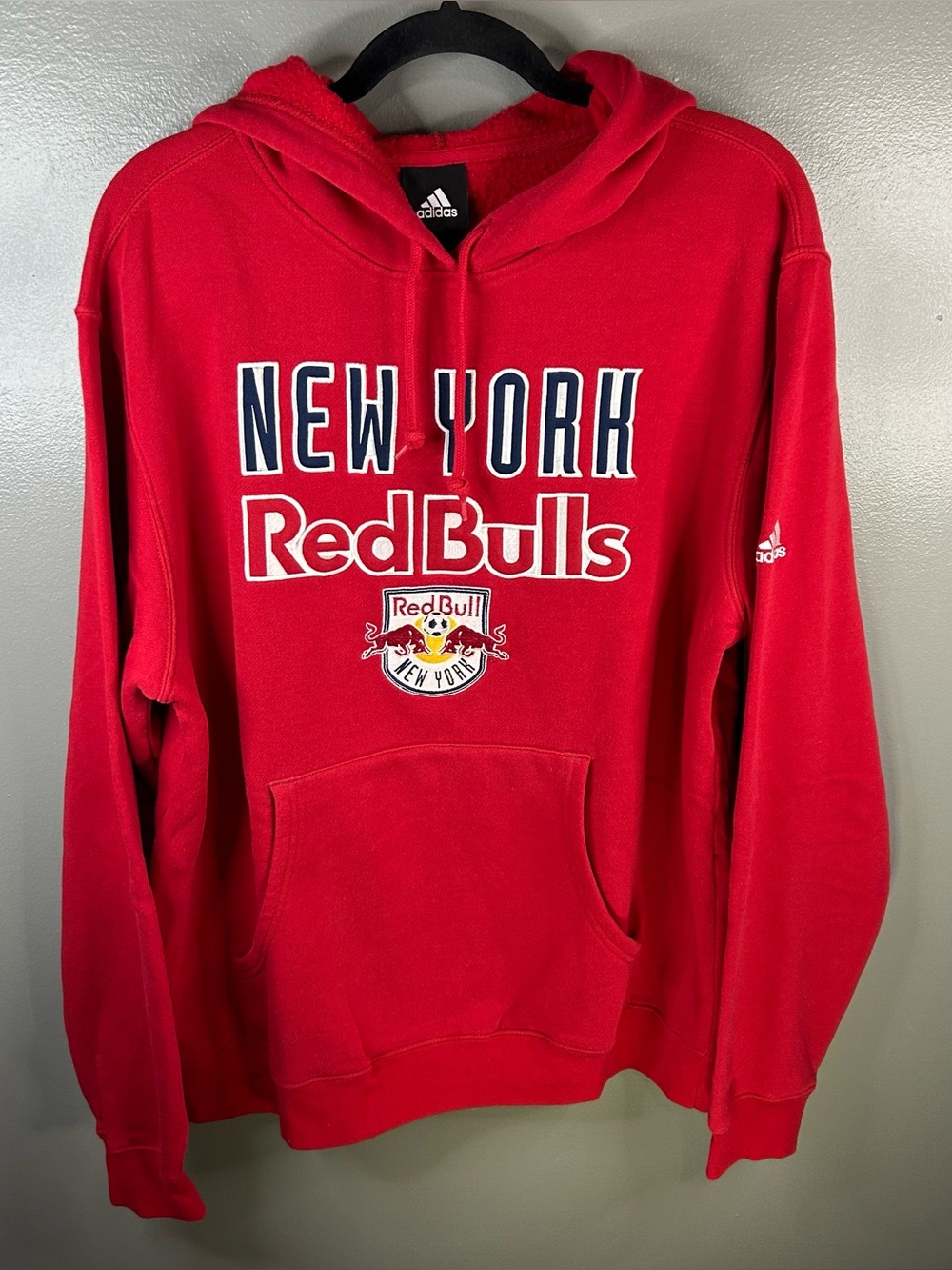 Adidas New York Red Bulls MLS Soccer Red Pullover Hoodie Sweatshirt Size Medium